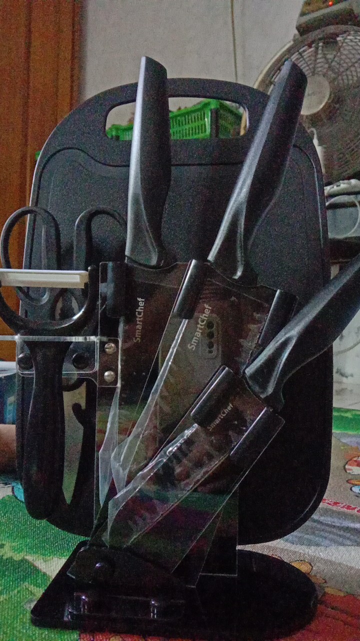 Anqi Shop   Pisau Baru  + Talenan Masak Set 7in1 Bahan Keramik Best Quality / Vs-1804