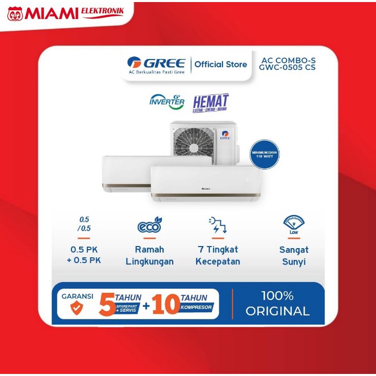 AC GREE GWC-0505CSS COMBO SPLIT INVERTER[2 INDOOR 1/2PK+1/2PK&amp;1 OUTDOOR UNIT ONLY]