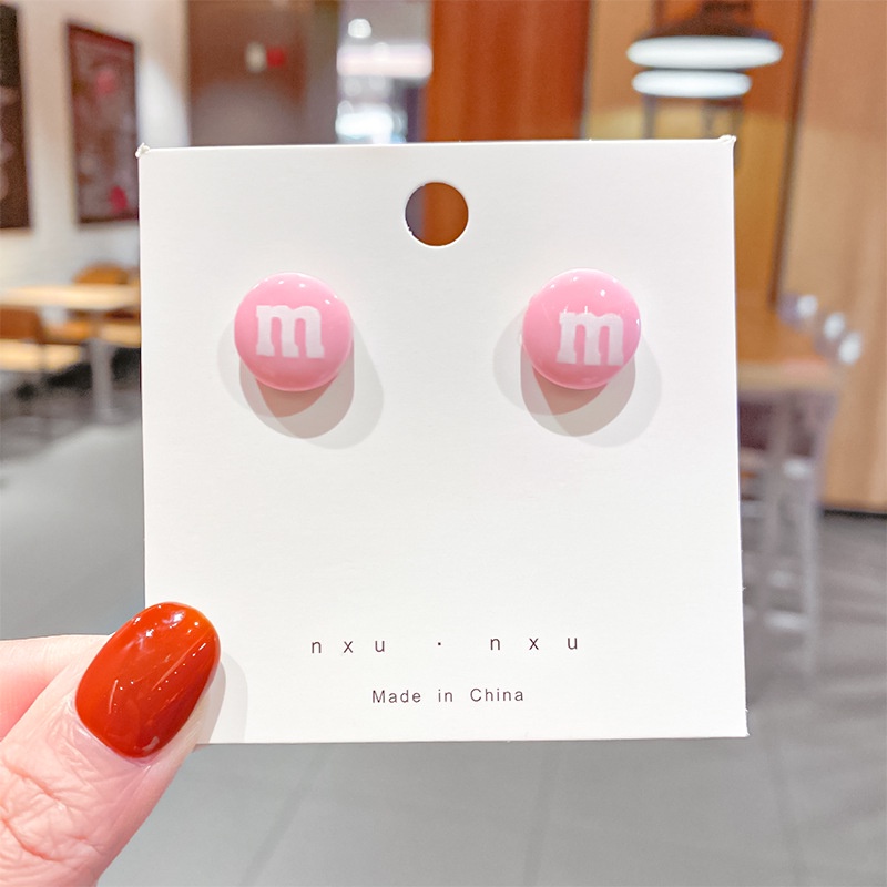 925 Silver Needle Mini Round Sweet M Bean Earrings Candy Color Earrings Female Round Face Looks Thin Ins Trend Soft Cute Fashion Accessories Jewelry Gifts
