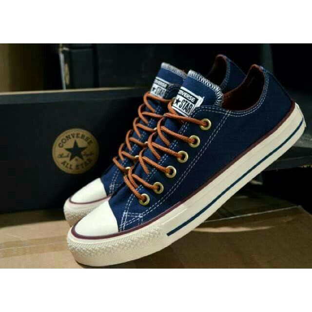 Sepatu Sneakers Casual All Star Converse Tali Premium PriaWanita + Dus - Premium Pendek Navy