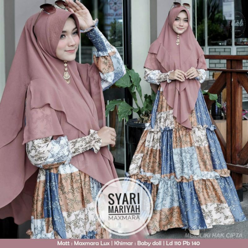 Gamis Pesta Syari  Mariyah Maxmara lux set khimar motif bangkok