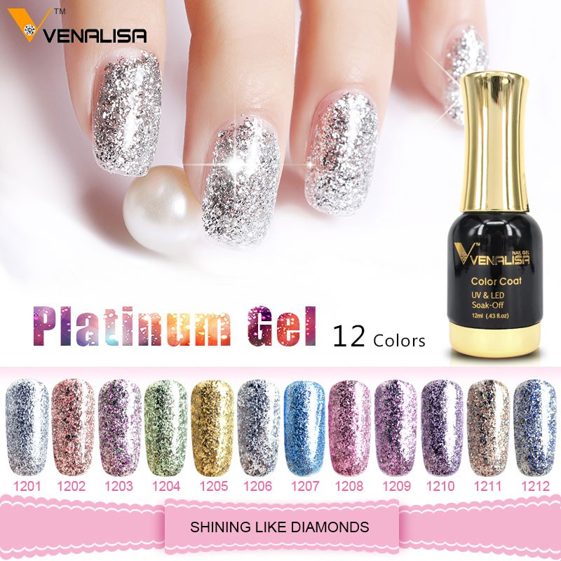 Kutek Gel Gliter Nail Polish Venalisa Colour Nail Gel polish 12 ml / UV Gel Glitter / Kutek UV LED