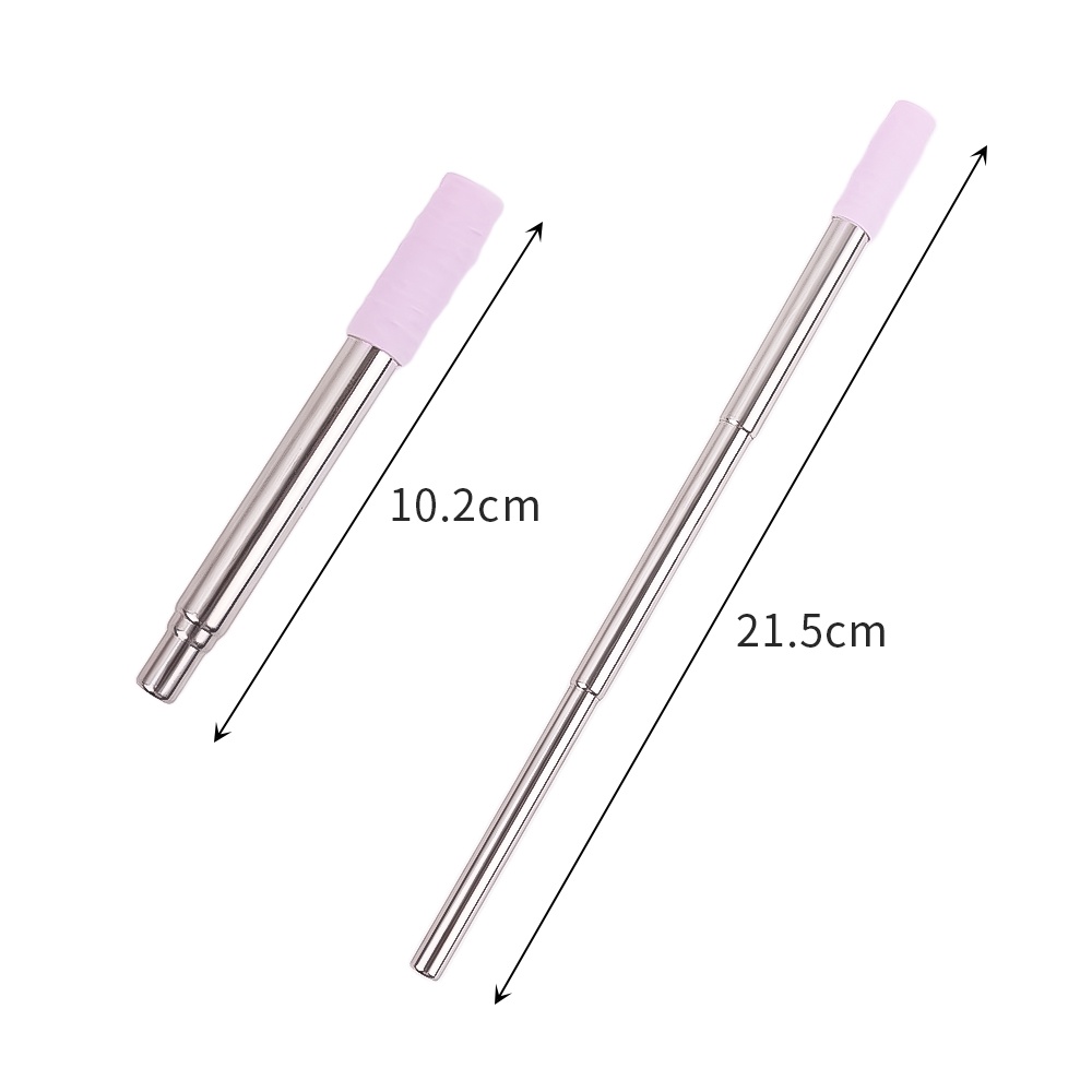 1set Straw Sedotan Warna Warni Melingkar Portable Teleskopik304Stainless Steel Lipat Teh Susu Outdoor Silikon