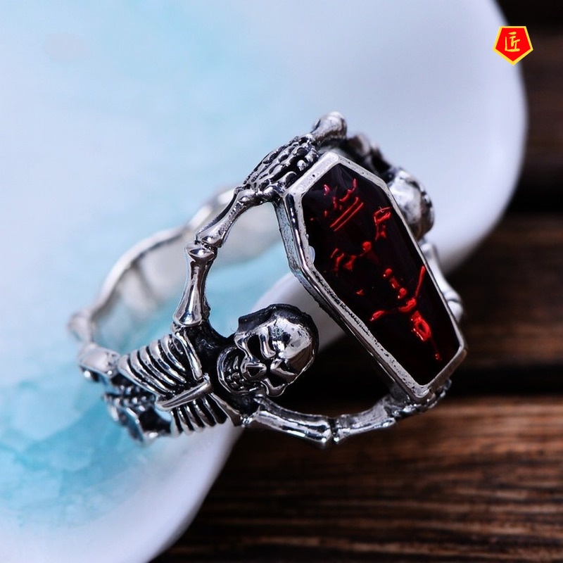 [Ready Stock]European and American Retro Silver Vampire Bat Skull Ring Punk Style