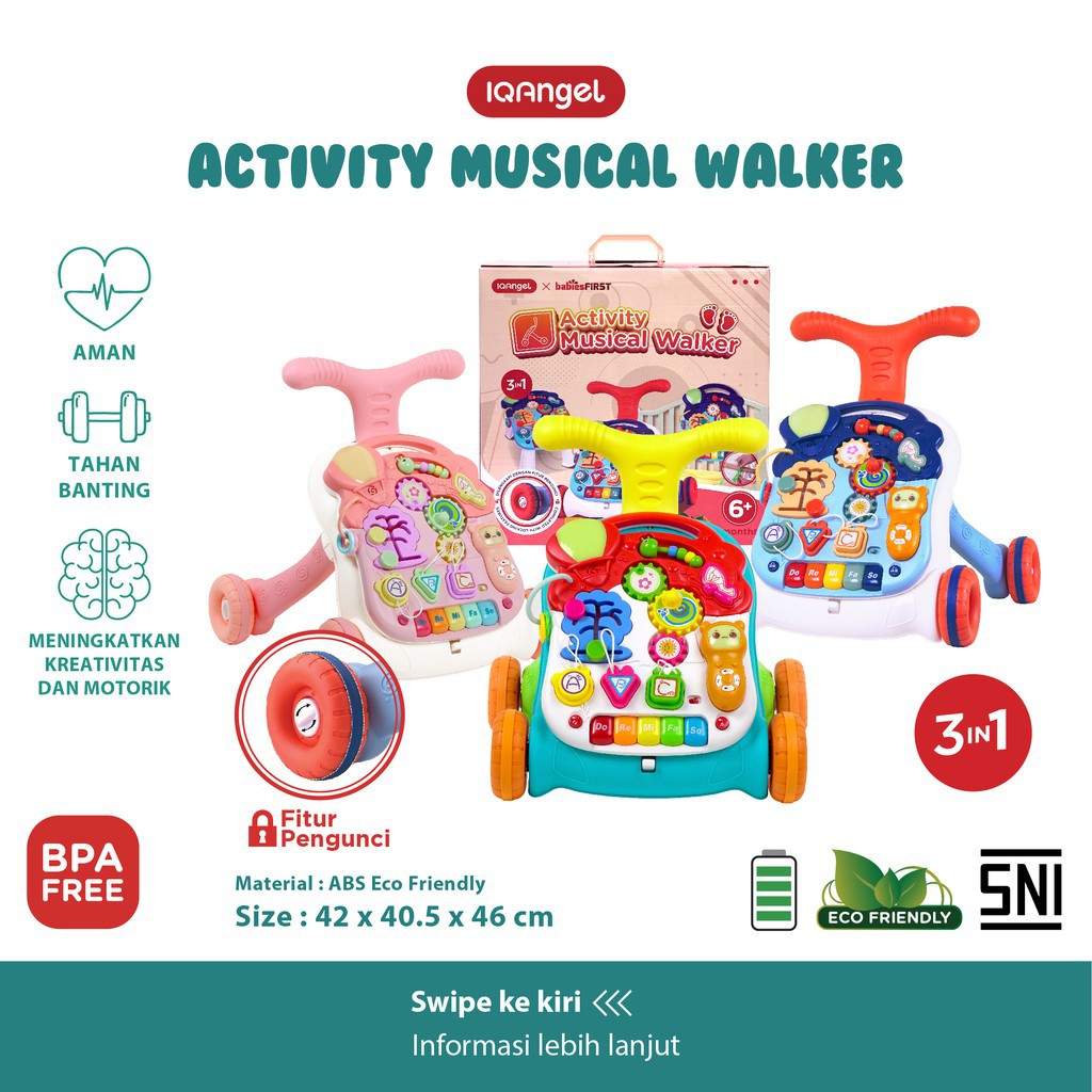 IQAngel X Babiesfirst Activity Musical Walker 3in1 / Mainan Dorongan Bayi (Tersedia Varian Warna)