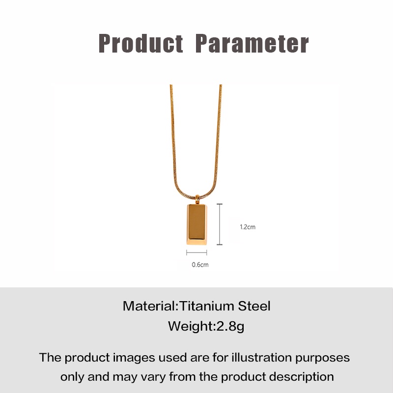 Korean Simple Titanium Steel Necklace 18k Gold Plated Rectangular Pendant Does Not Rust Necklace Unisex