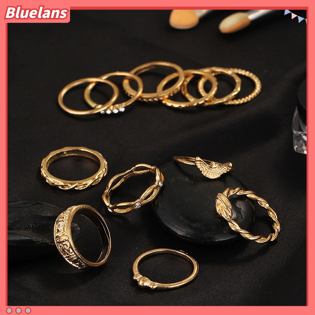 Bluelans 12Pcs Lady Retro Twisted Carved Knuckle Finger Rings Rhinestone Ring Set Jewelry