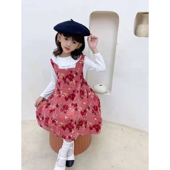 Promo !! dress anak perempuan import/dress 2in1 vintage style blooming  uk 1-4th