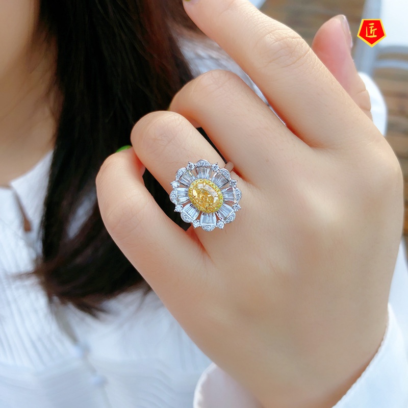 [Ready Stock]Fashion Personality Yellow Diamond Gorgeous Blooming Flower Ring