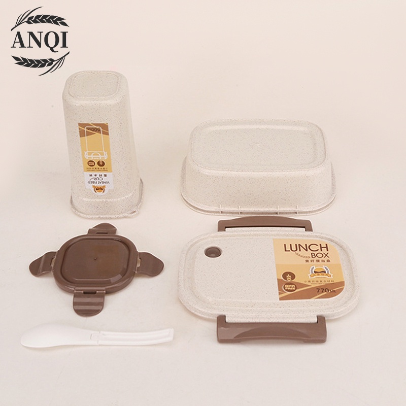 ANQI 1888 3 Pcs Set Kotak Makan Siang Bento Anti Tumpah Lunch Box Set Portable Free Cangkir VS-68