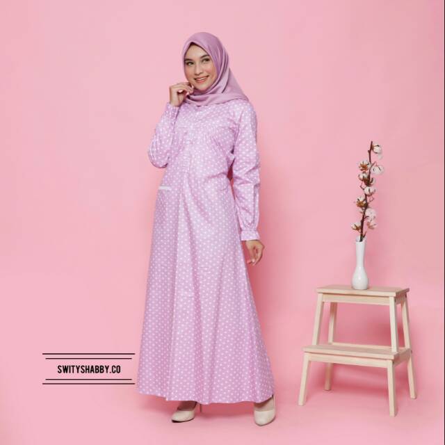 Homy Dress/Home Dress/Daster Panjang Katun Jepang Polkadot LILAC
