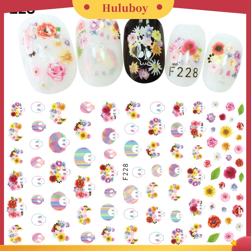 Huluboy Huluboy♡ 1 Lembar Stiker Kuku Desain Bunga Daun Untuk Dekorasi Manicure