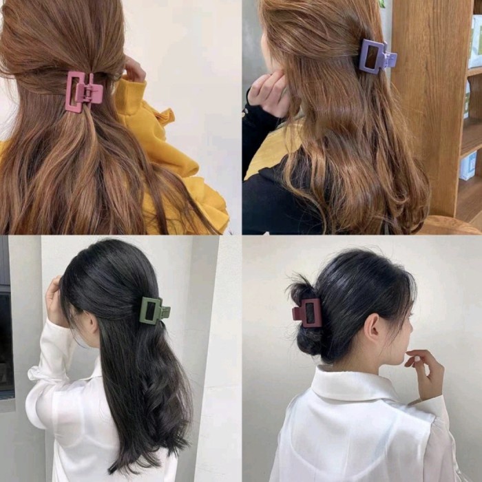 JR21 Jepit Rambut KOTAK GLOSSY WARNA WARNI Gaya Korea Hair Clip Import