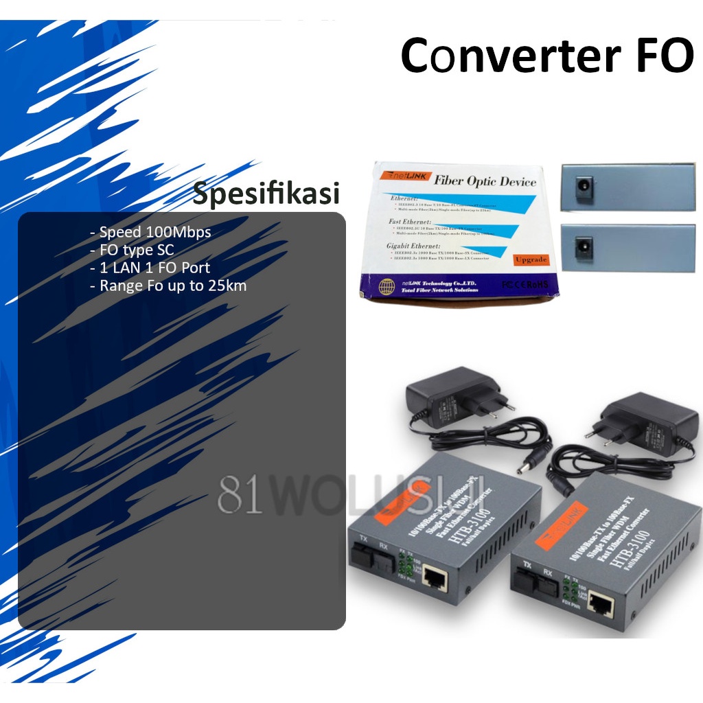 Media converter Fiber optic HTB 3100 Sepasang AB