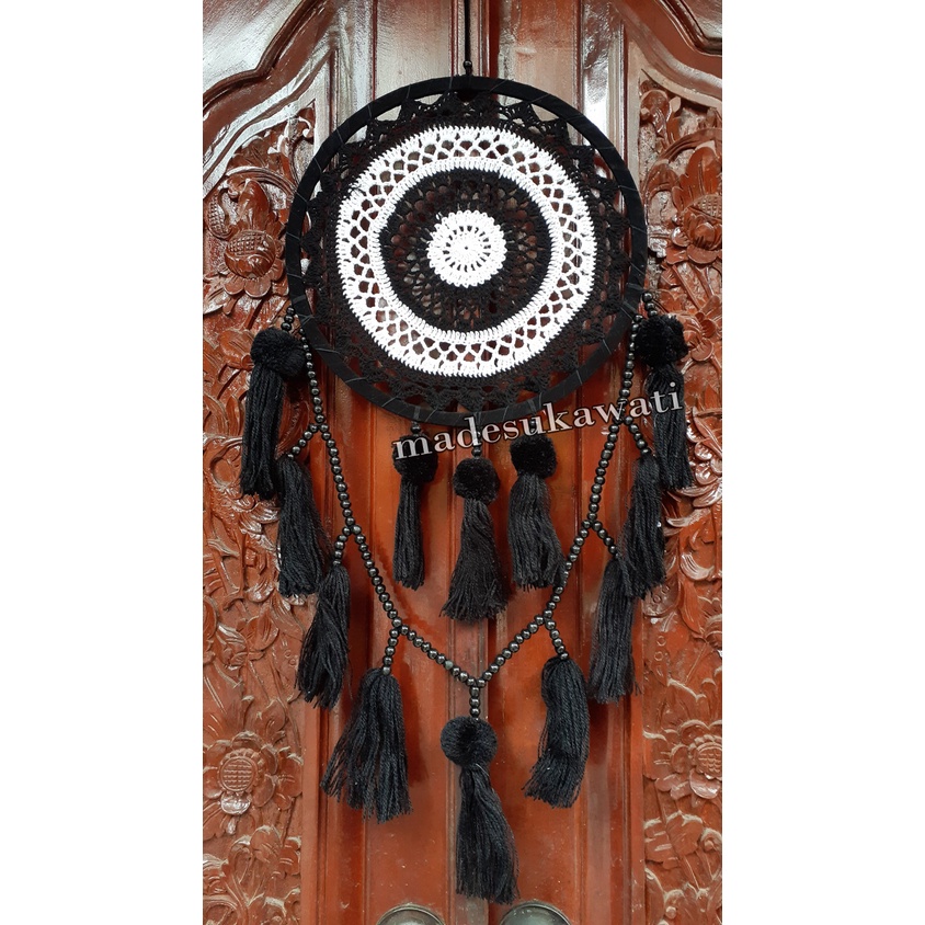 Dream catcher sulaman benang variasi kalung bola pom pom diameter 31cm