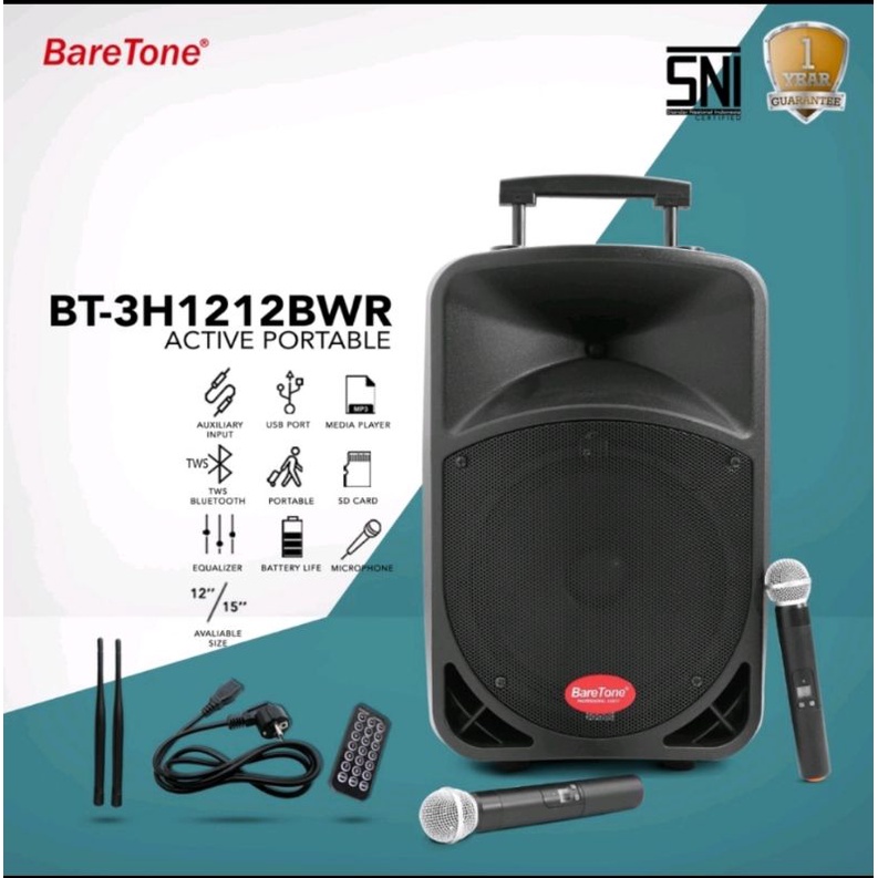 Speaker aktif portable baretone 12 inch bt 3h 1212bwr bluetooth 12 bwr