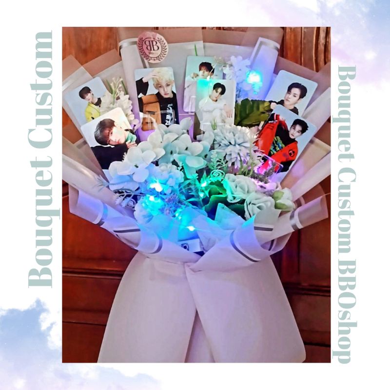 bouquet custom photo card unofficial hadiah kado ulang tahun army kpop