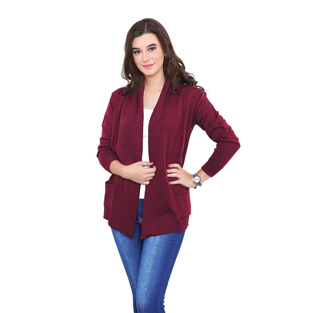 Cardigan Rajut Wanita Knit Wanita Knitwear Casual Murah Merah Marun Zm 097 Shopee Indonesia