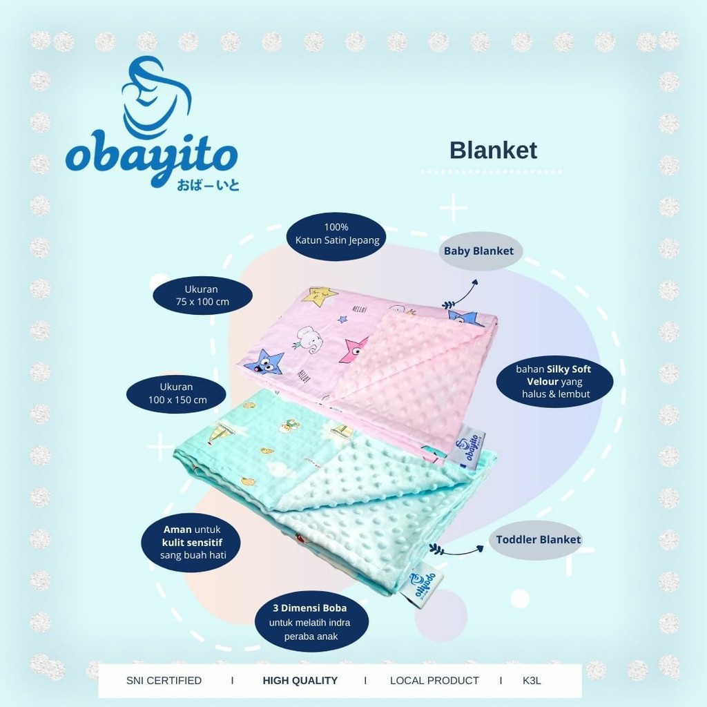 Obayito Baby Blanket - Selimut Bayi - Biru