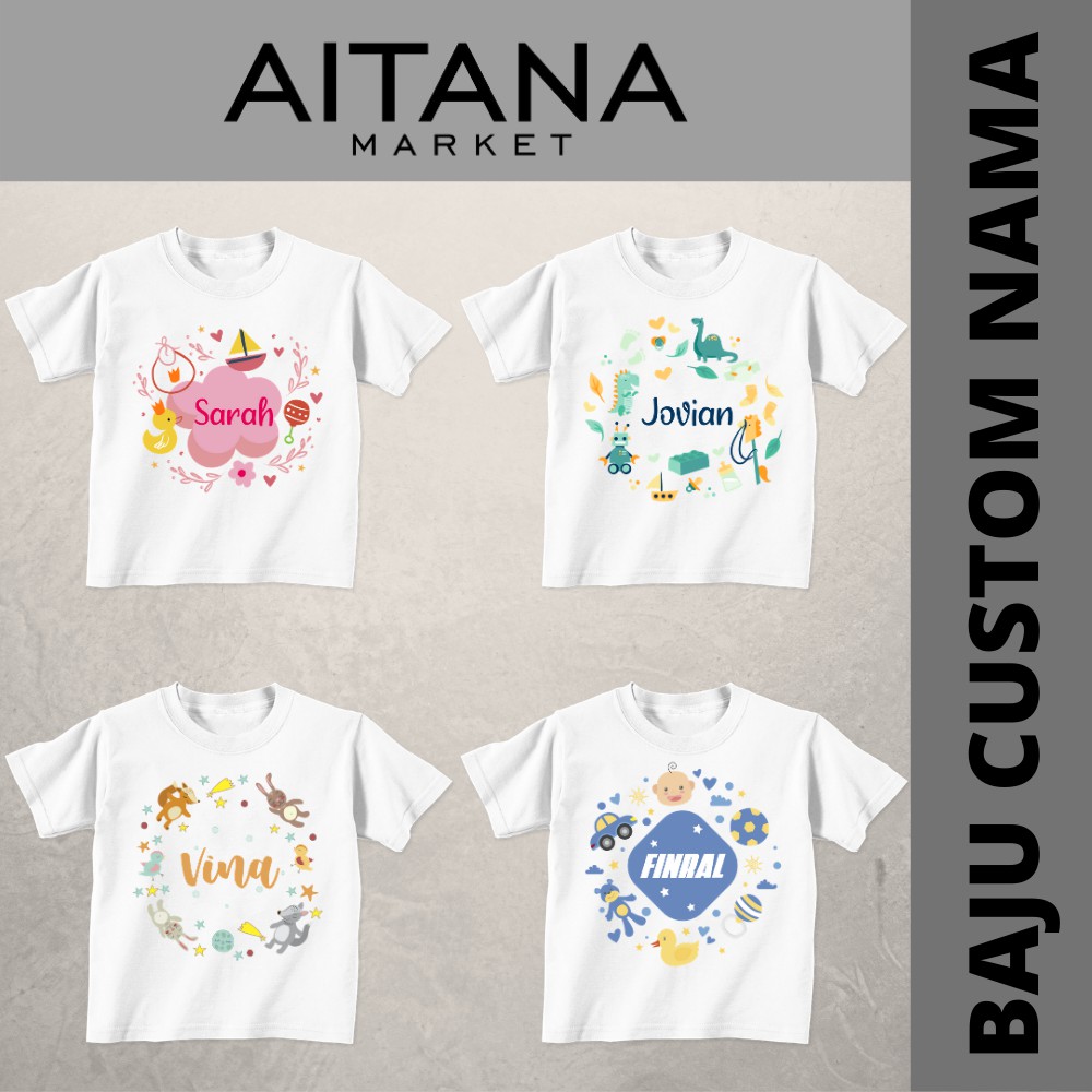 Baju Kaos Custom Nama Untuk Bayi dan Anak 6 Bulan - 8 Tahun Happy Series Bahan Katun Combed 30s