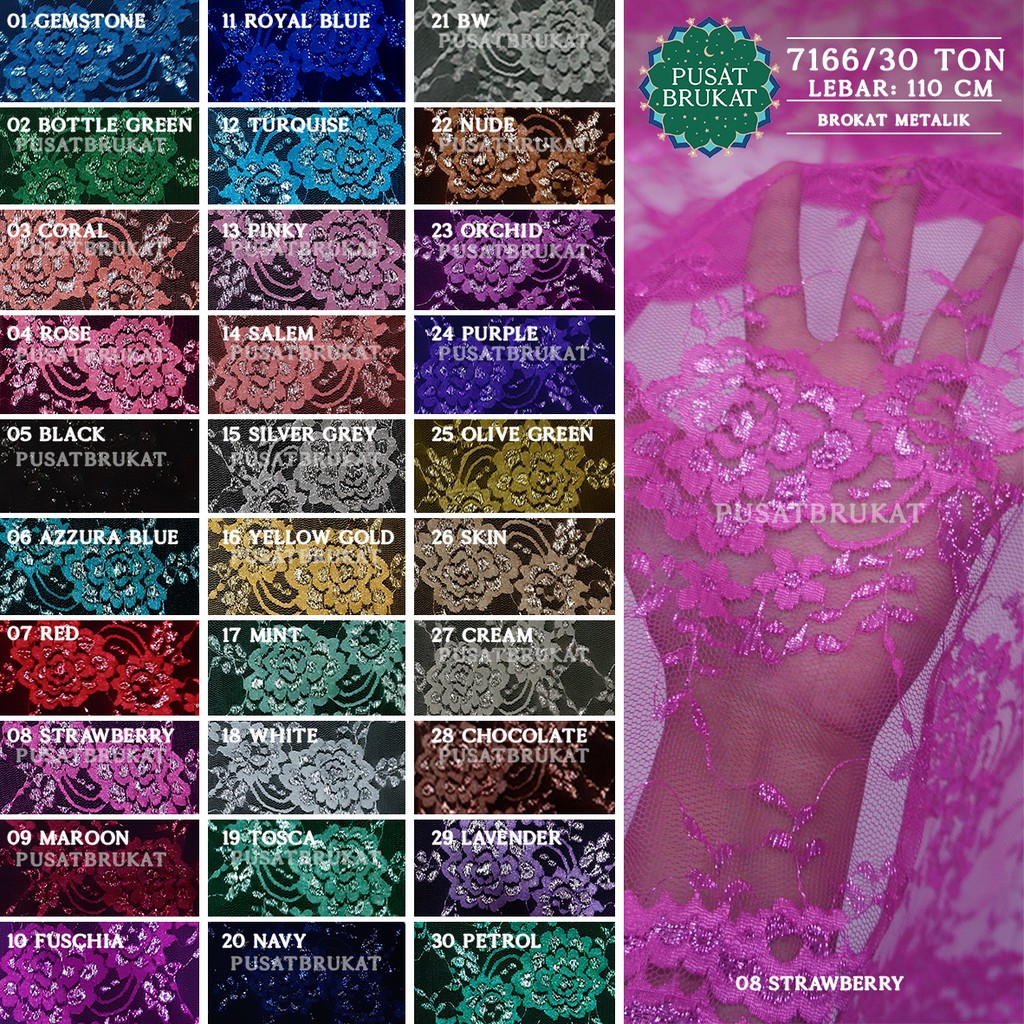 KAIN BRUKAT METALIK SENADA / BAHAN KEBAYA BROKAT GLITTER ALISHA - LP 7166/30 TON - LEBAR 110CM [harga per 0.5m]