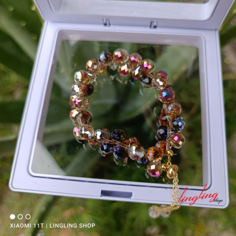 Gelang kristal serut,gelang kristal serut korea,gelang kristal tali elastis free BOX-Mocca serut 8mm