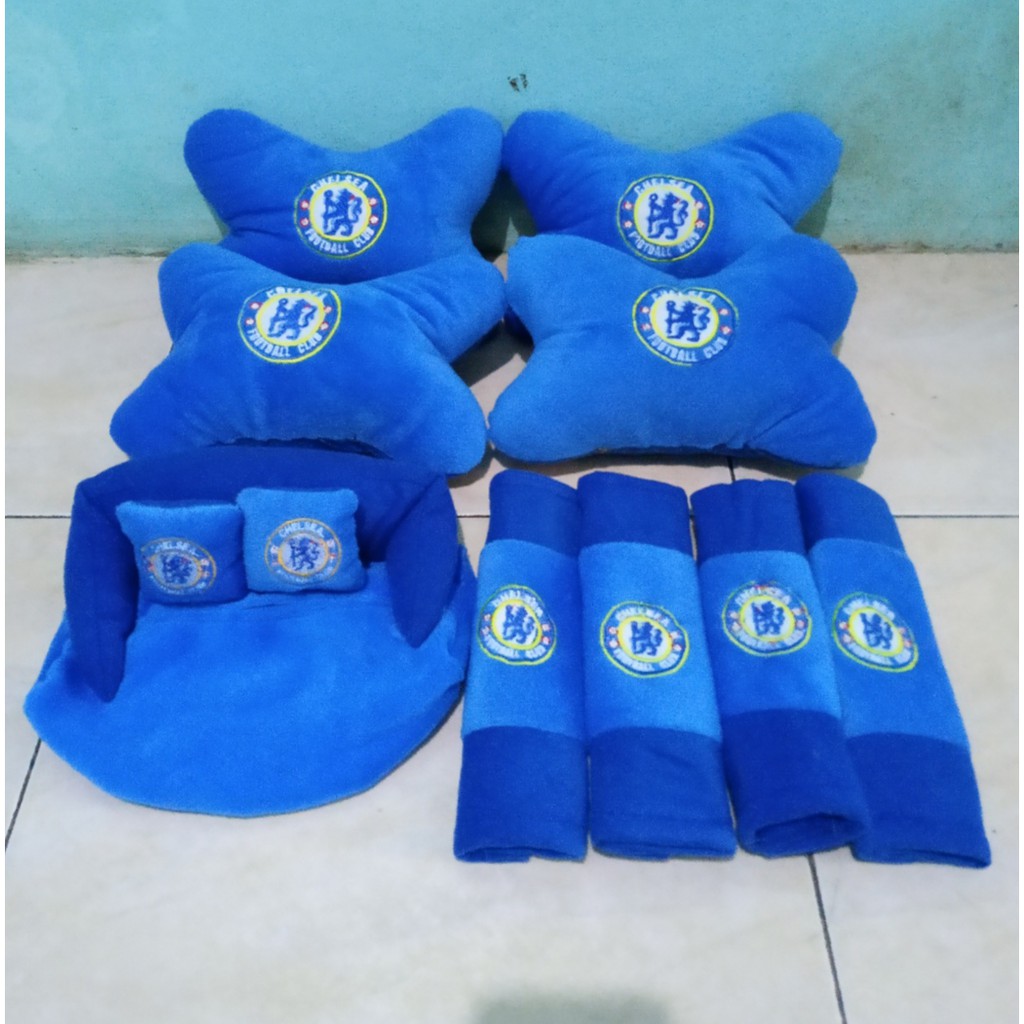 Bantal Mobil CHELSEA Biru Bantal Isi 4 Sandaran Leher Kepala Chelsea Blue