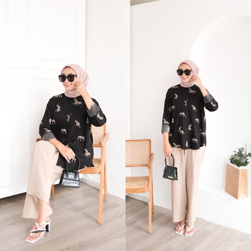 Floral.id Nara Shirt-Leopard HM Black