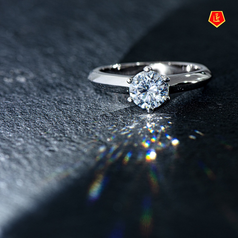 [Ready Stock]Crown Classic Six-Claw Moissanite Open Ring