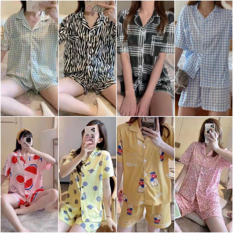 Piyama HP Setelan Kerah Import Baju Tidur hotpant Wanita Import