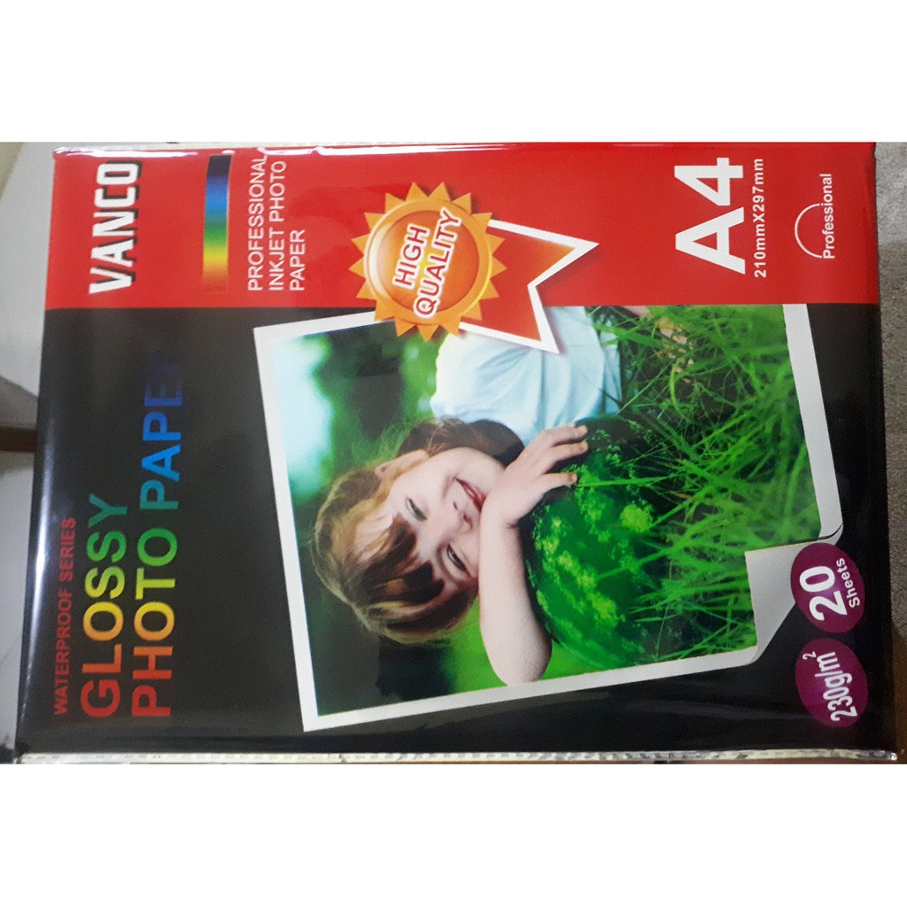 

Glossy Photo Paper vanco A4 230gsm isi 20pcs