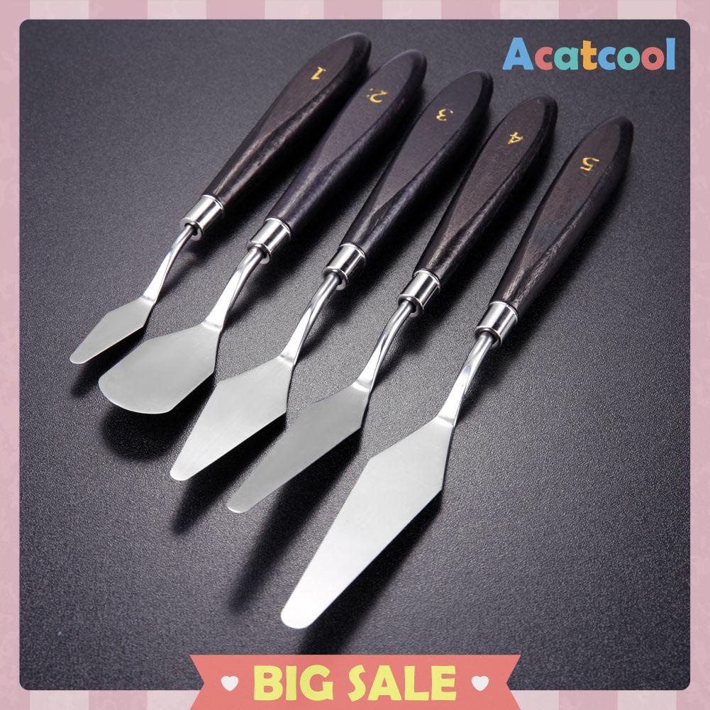 5pcs / Set Spatula + Pisau Palet Stainless Steel Untuk Mencampur Cat