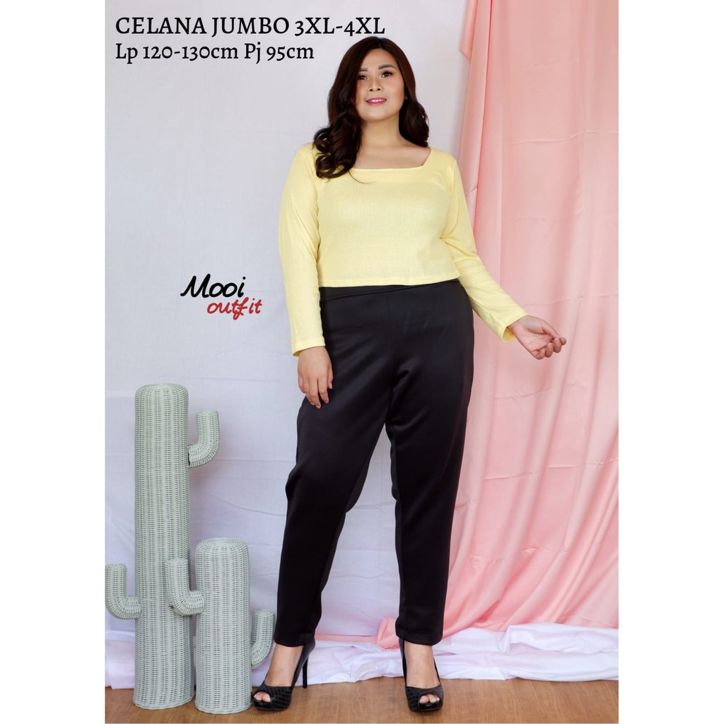 Mooi Outfit - Celana Wanita Kekinian jumbo Terbaru Bahan Scuba Premium Tebal Melar Pinggang Karet Bb 100kg 3xl 4xl