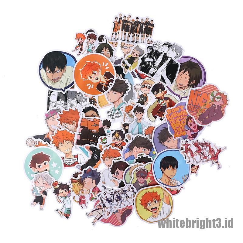 (white3) 50pcs Stiker Anime Haikyuu Bahan PVC Untuk Koper / Laptop / Skateboard DIY