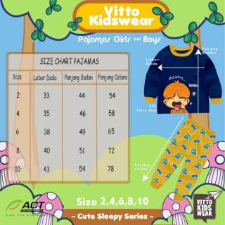 Piyama anak  Piyama Vitto  kidswear  size 2T 10 T baju  