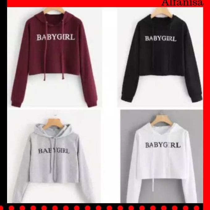 SWEATER HOODIE GIRL 168 / SWEATER CROP WANITA 168 - PUTIH FASHION MURAH