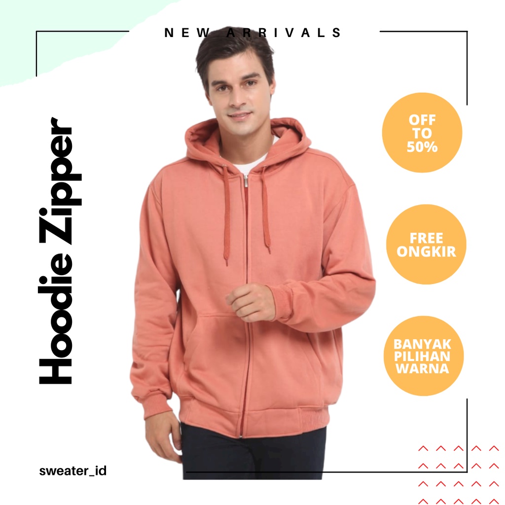 SWEATER_ID Hoodie Zipper Polos Pria Wanita Jaket Salem Salmon Polos Unisex