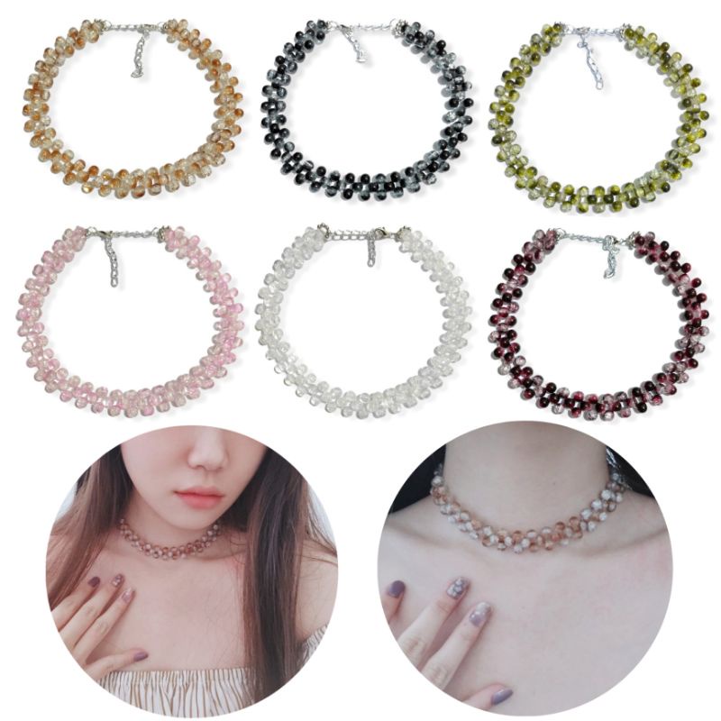 Jacqueline Crystal Cracked Beads Choker Necklace Kalung Batu Kaca Pecah Anyam