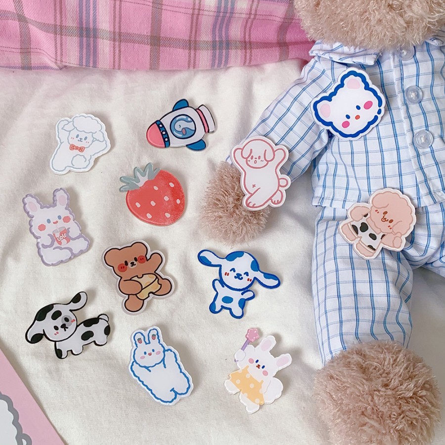 PNPL 01-17 pin bros akrilik korea kartun puppy bear lucu jepitan tas