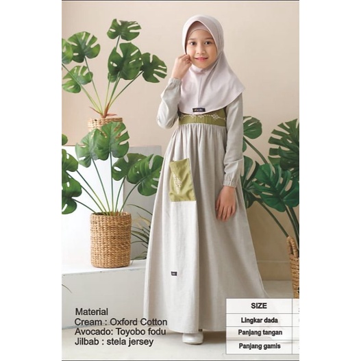 GAMIS ANAK LUBI SAKINA CREAM SKY BLUE BAHAN KATUN OXFORDNYA NYAMAN DIPAKAI SEHARIAN