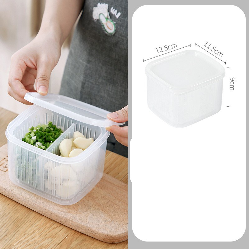 Jahe Bawang Putih Kulkas Fresh Food Container/Drain Sealed Box Aksesoris Organizer Dapur/Kotak Penyimpanan Bawang Hijau Cacah Kompartemen Plastik Transparan Dengan Tutup