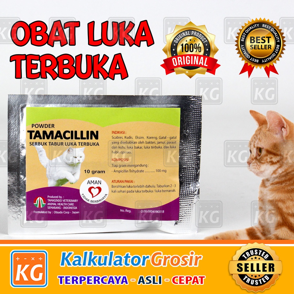 Tamacillin Obat Luka Kucing Terbuka - Obat Tabur Serbuk Luka Luar Cakaran Borok Koreng Luka Basah