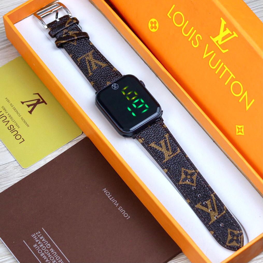 LV jam tangan led cewek dewasa model persegi/Jam tangan wanita   kartu garansi fre box