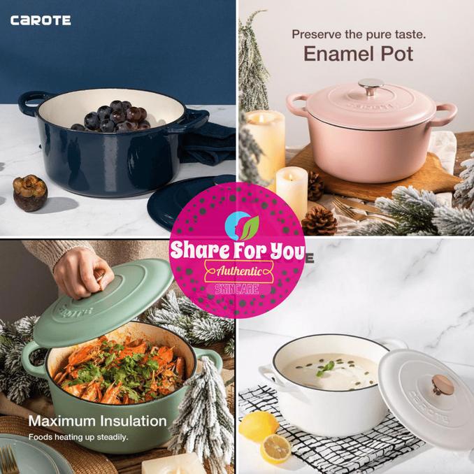 Carote Panci Enamel Pot Cast Iron 23 Cm Pink Putih Tosca Biru Tua Lid Pe8278