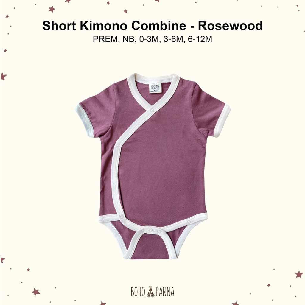 Bohopanna Short Kimono Combine Blush Teca Rosewood/Bohobaby Baju Bodysuit Jumper Pendek Anak Bayi Premature-Rosewood