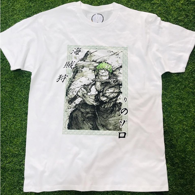 Kaos One Piece Zoro Pirate Hunter Tshirt Anime Manga Lengan Pendek Putih Unisex