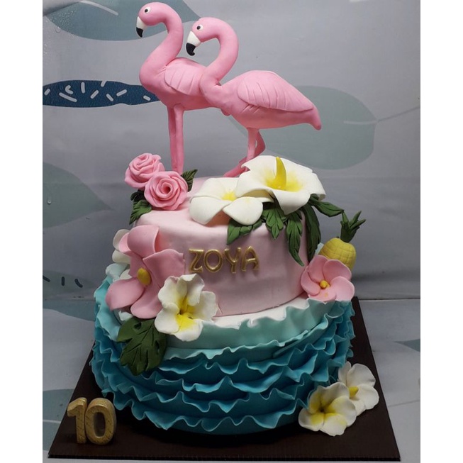 

FLAMINGO CAKE/CUSTOM CAKE/ FONDANT CAKE 2 tier (size bawah D 20 atas D15 )