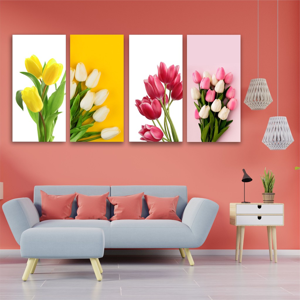Hiasan Dinding Dekorasi Pajangan Flower Rumah Poster Walldecor Shabby Chic  Bunga Tulip Kuning Pink 