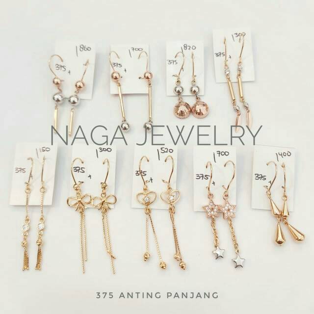 anting slusupan panjang variasi putih mata emas kadar 375