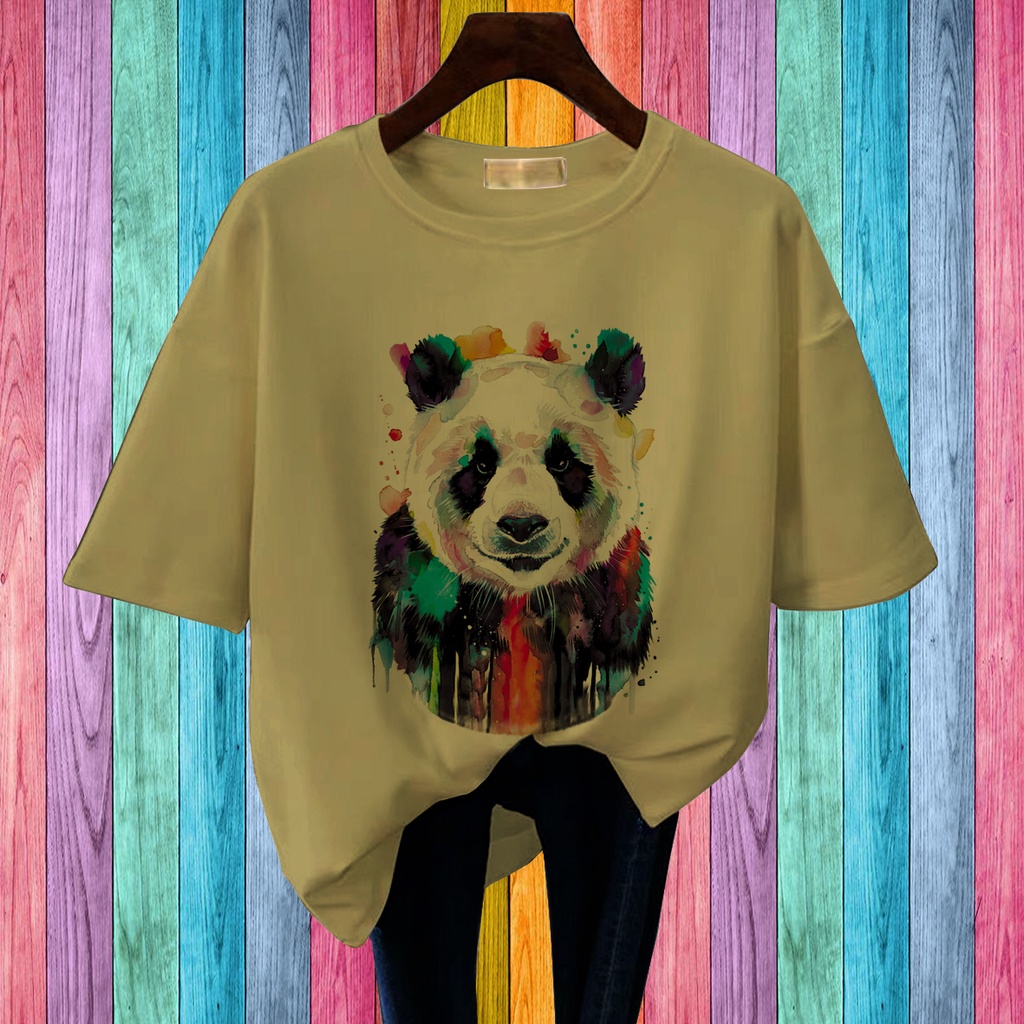 CALVIERO SHOP - BAJU KAOS WANITA PRINT PANDA WATER COLOR CASUAL